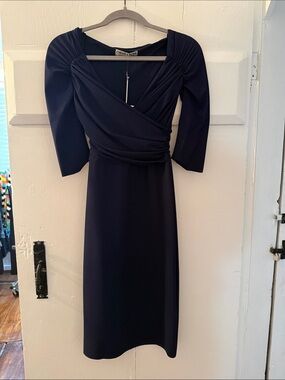 Chiara Boni Deep Navy Wrap-Front Midi Dress